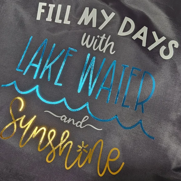 Beach Bag - 'Fill My Days with Lake Water and Sunshine' - Blue & Gold Handmade - Picture 2 of 6